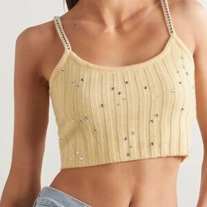 LoveShackFancy Celmira Crop Crystal Embellished Tank Top Cashmere